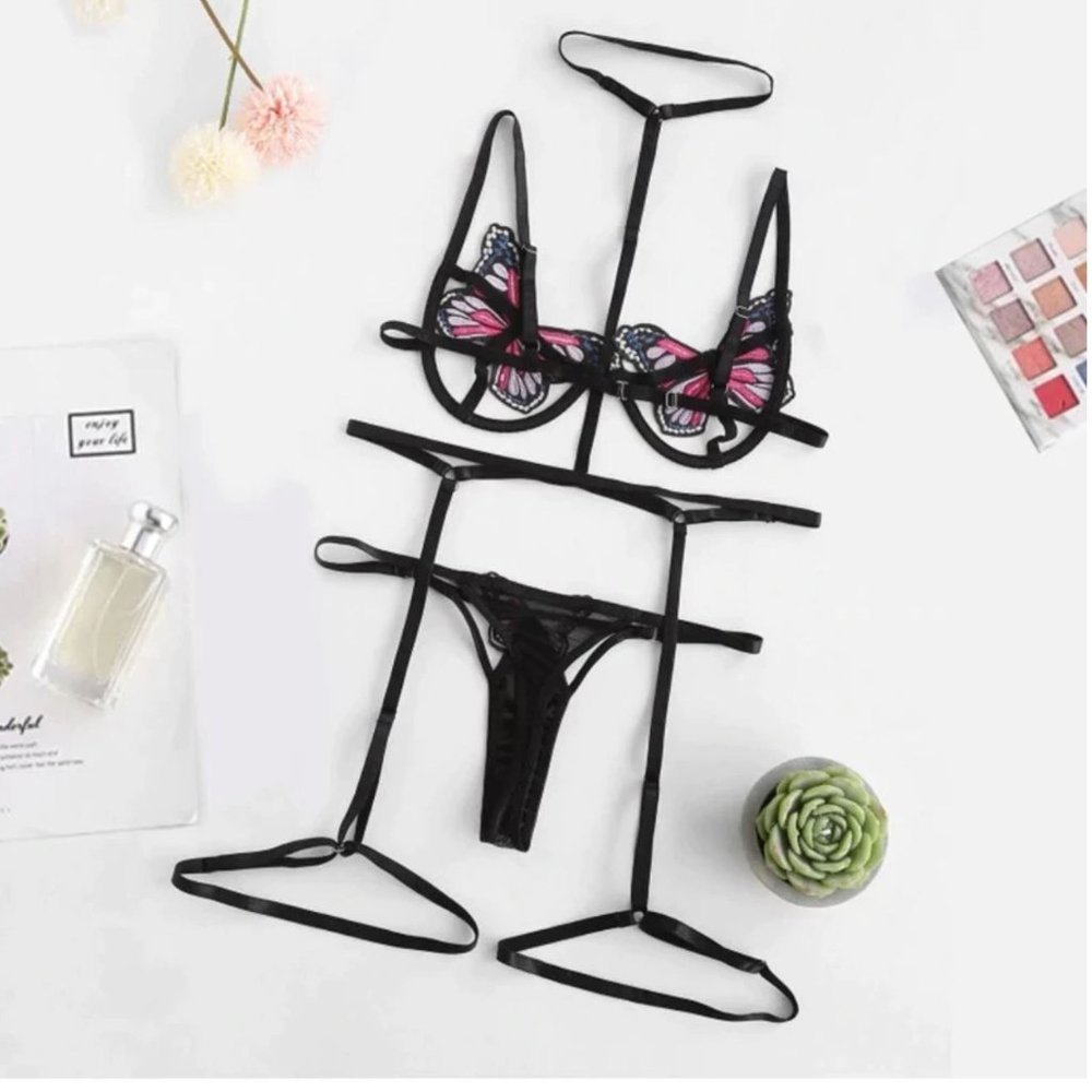 3 pcs Sexy Butterfly Lingerie Set Sz M